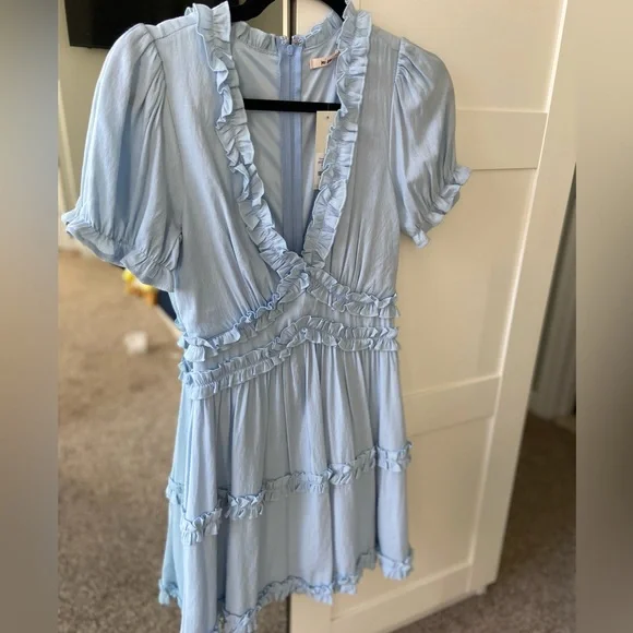 francescas blue dress Francesca Blue Lace Trim Pleated Midi Dress, XL / Blue